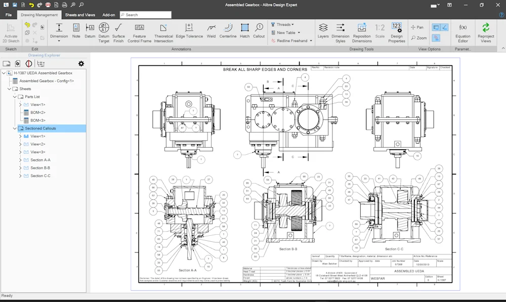 Alibre Design güncel teknik çizim ekranı